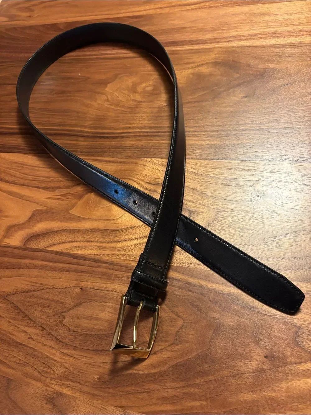 Jos. A Bank Classic Black Leather Belt with Gold Buckle - 36